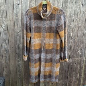 Oriana made in Italy plaid sweater coat, shades of tan & brown, incredibly soft